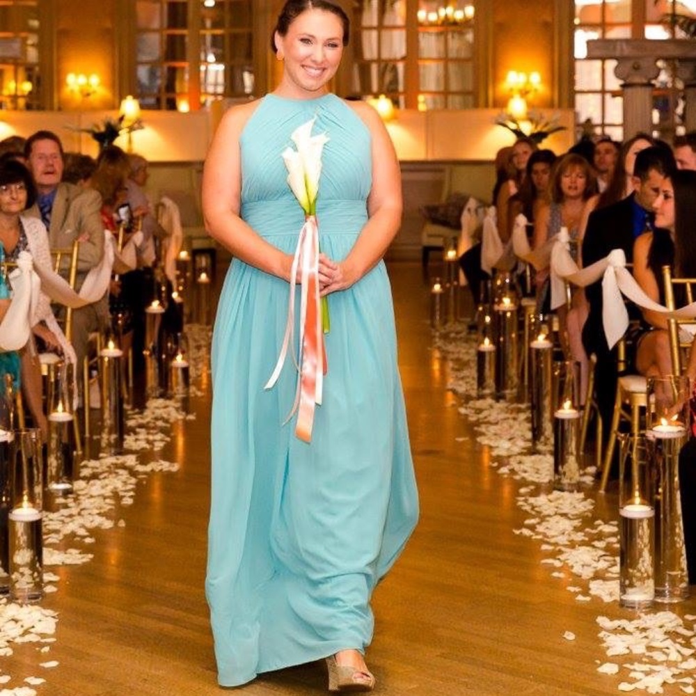 Beautiful teal Bill Levkoff bridesmaid dress!