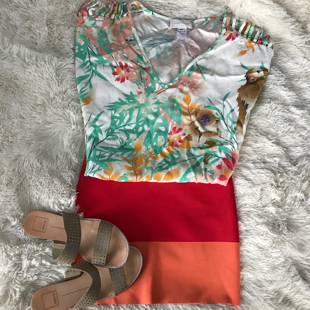 BCBG Pink Coral & Orange Body Con / Power Skirt