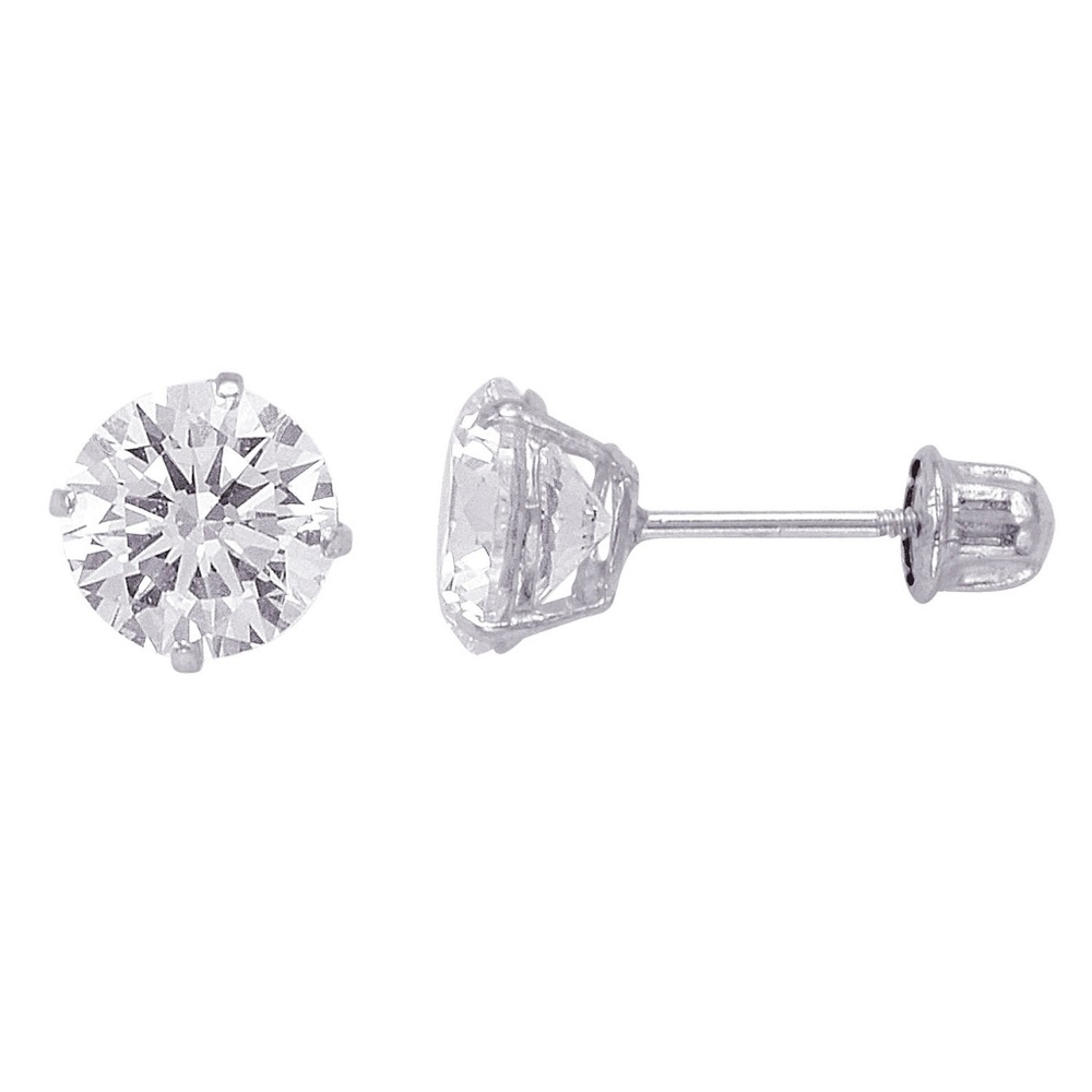 14K White Gold Basket Round Screwback Earring