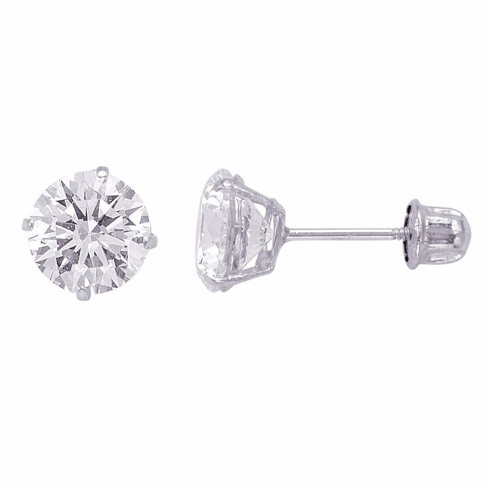 14K White Gold Basket Round Screwback Earring