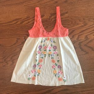Free people embroidered and lace tank top
