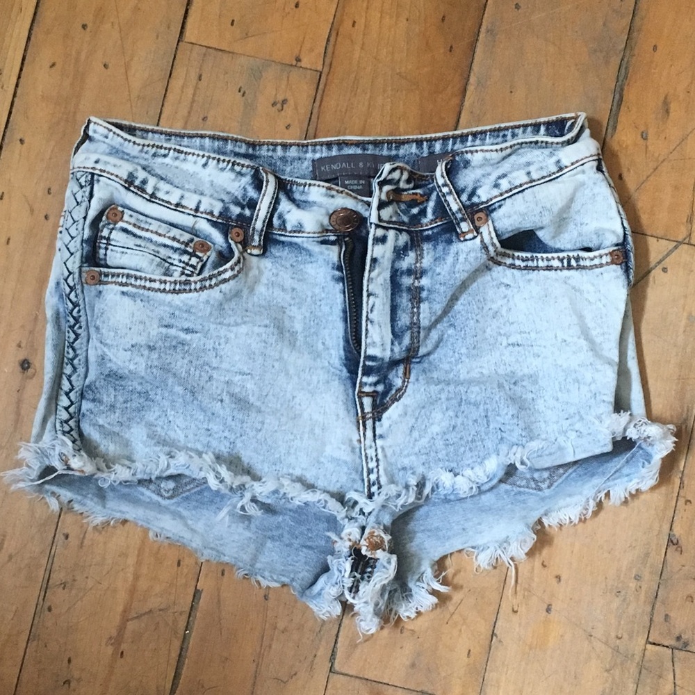 Kendall and Kylie High Waisted Acid Wash Shorts