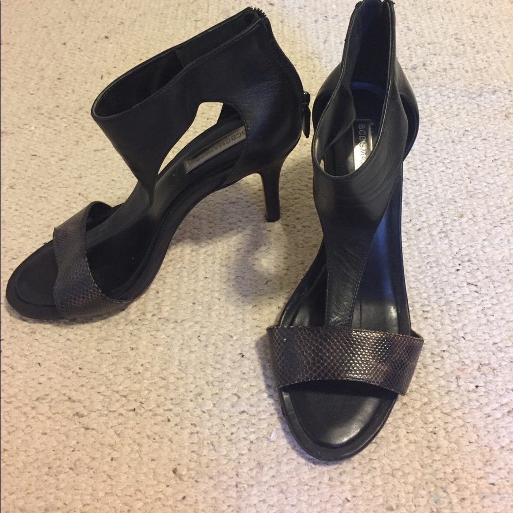 BCBG black heeled sandals