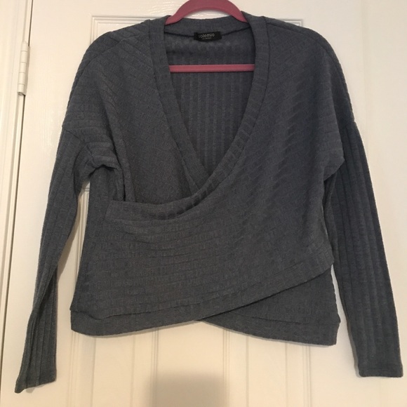 NWOT GRAY BLUE WRAP SWEATER - Picture 1 of 1