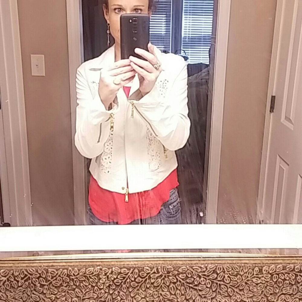 Fall white leather jacket.