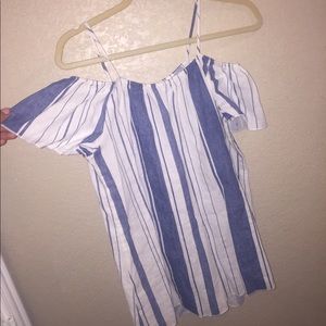 Blue and white off the shoulder striped blouse