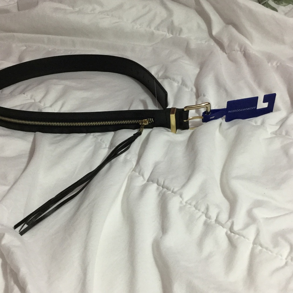 Rebecca Minkoff black belt with gold zipper detail