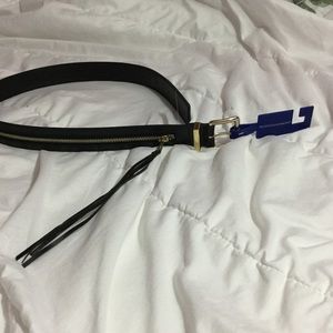 Rebecca Minkoff black belt with gold zipper detail