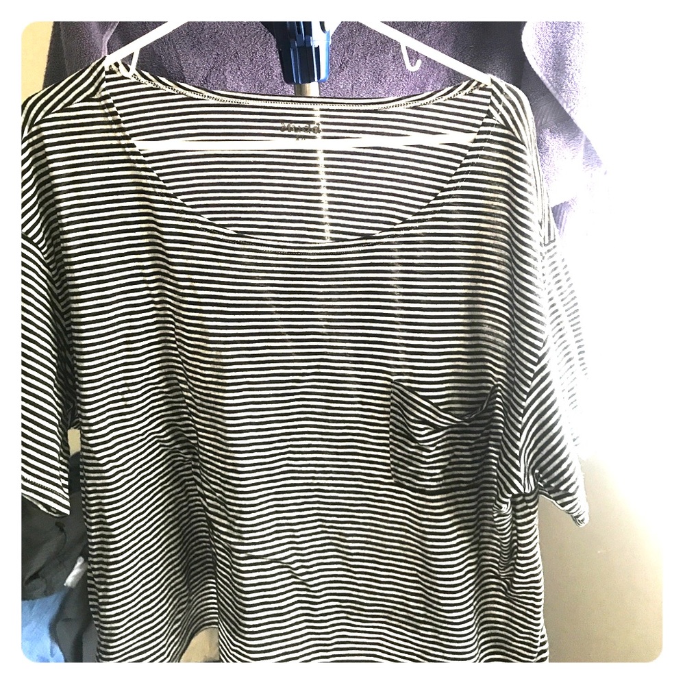 Black and white striped crop top with cute pocket!