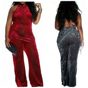 Plus size Velvet Sleeveless Jumpsuit