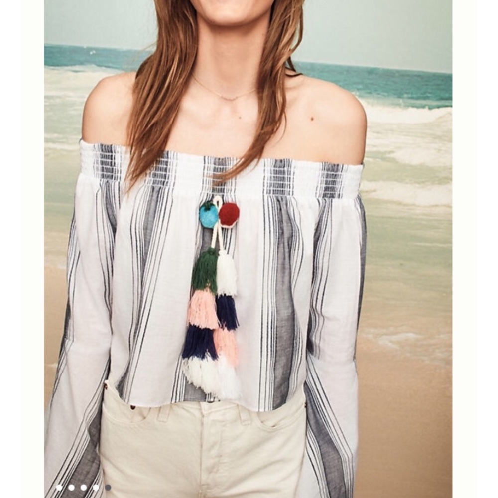 NWT Anthropologie pom pom tassel crop top