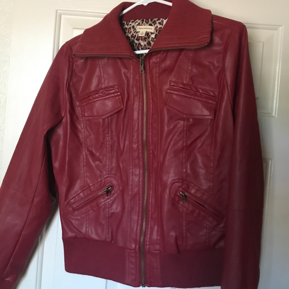 Deep red leather-style fashion jacket