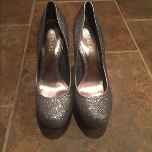 Sparkly silver stilettos