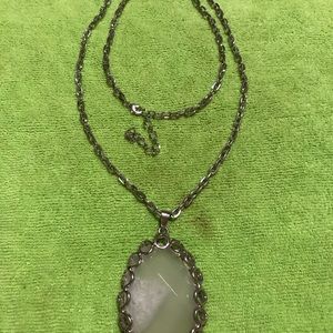 Long silver with a big white stone pendant