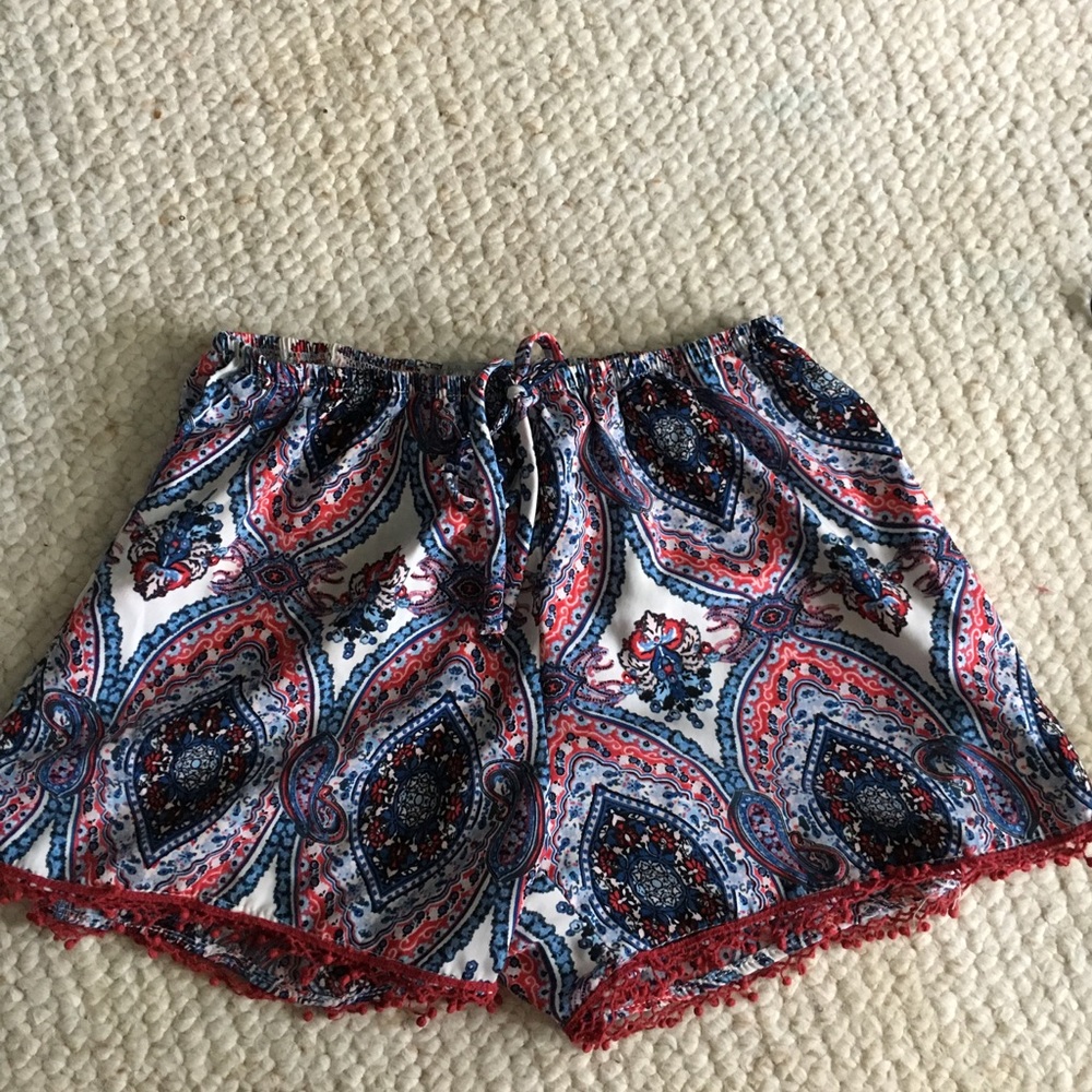 Red, white, and blue flowy shorts