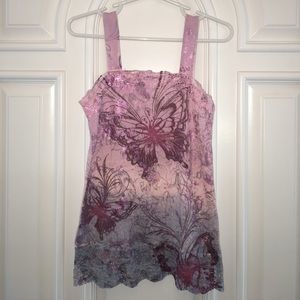 Metallic butterfly lace tank