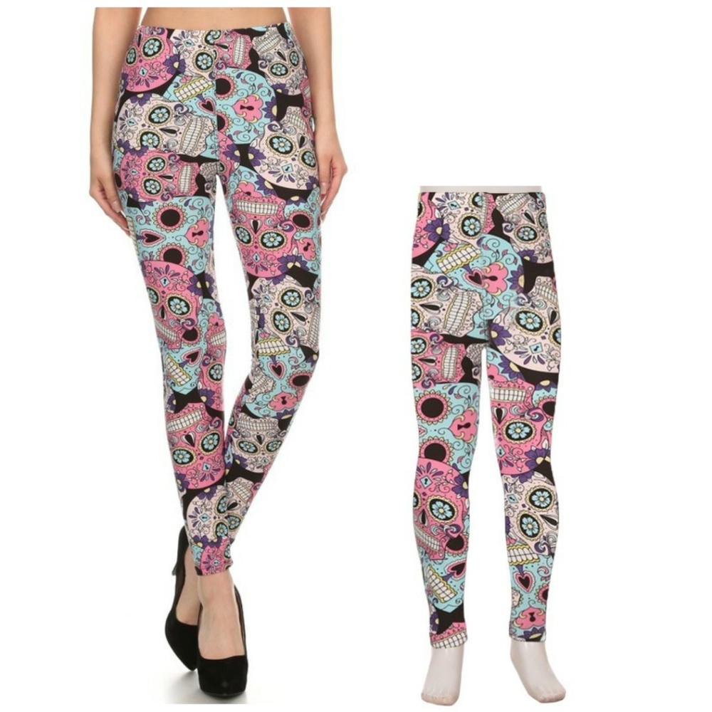 New! Mega Soft Sugar Skull OSFM Leggings - Picture 4 of 4