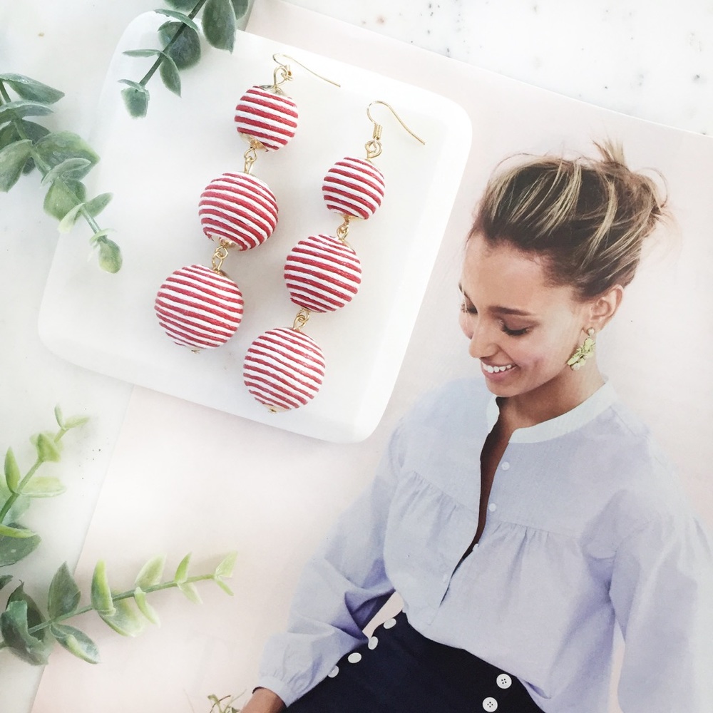 "Libby" Earrings || Red & White Striped Bon Bon