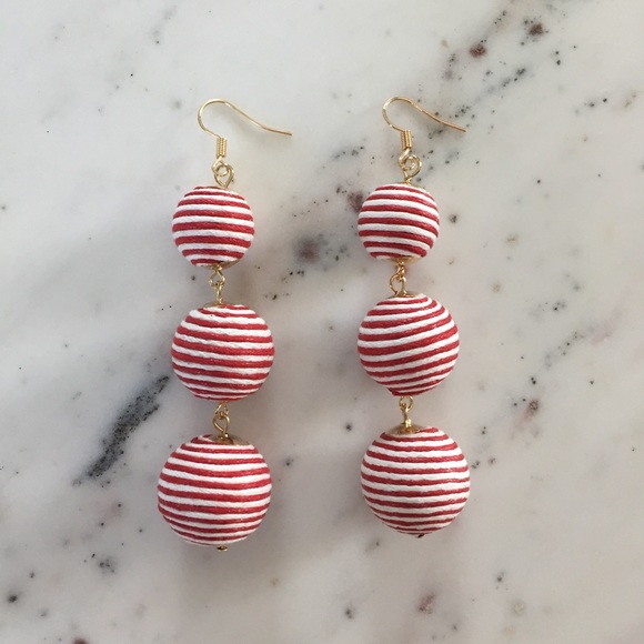 "Libby" Earrings || Red & White Striped Bon Bon - Picture 2 of 8
