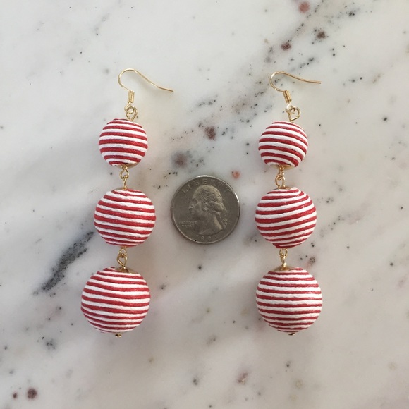 "Libby" Earrings || Red & White Striped Bon Bon - Picture 3 of 8