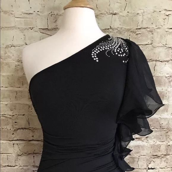 ☀️5/$25 Black One Shoulder Beaded Cocktail Dress - Picture 2 of 6