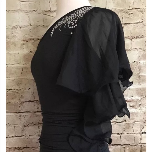 ☀️5/$25 Black One Shoulder Beaded Cocktail Dress - Picture 4 of 6