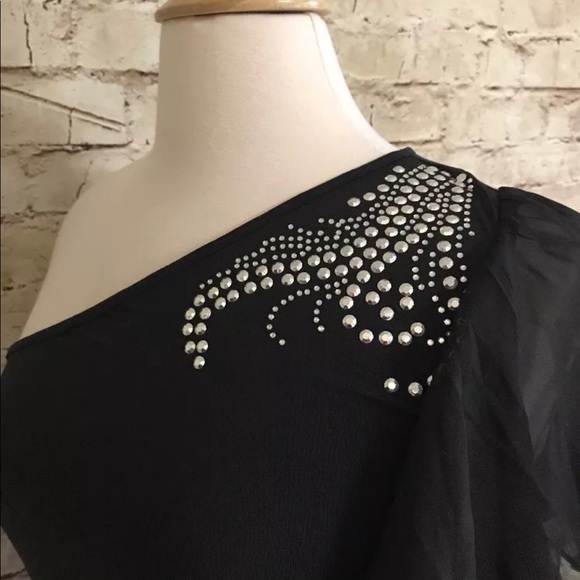 ☀️5/$25 Black One Shoulder Beaded Cocktail Dress - Picture 5 of 6