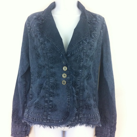 Giocaw Jackets & Blazers - Distressed embroidered denim jacket