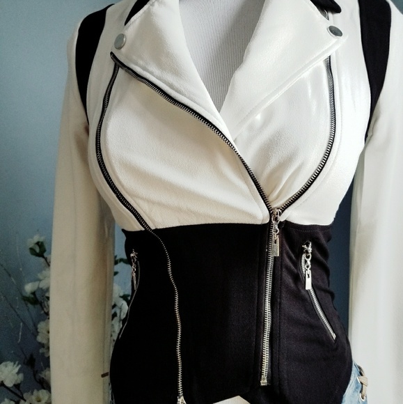 FINAL! Black White Zipper Moto Jacket - Picture 4 of 4