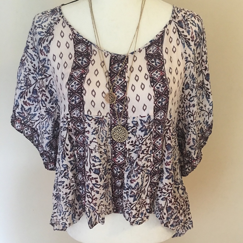 FREE PEOPLE Boho Print High Low Flare Top Size L
