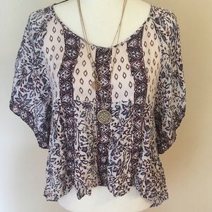 FREE PEOPLE Boho Print High Low Flare Top Size L