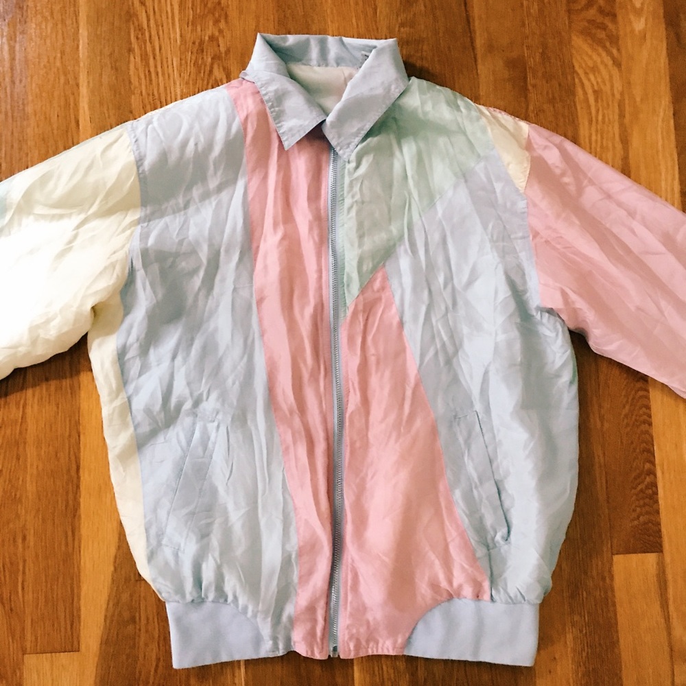 NWOT 100% SILK Vintage Pastel-Colored Windbreaker