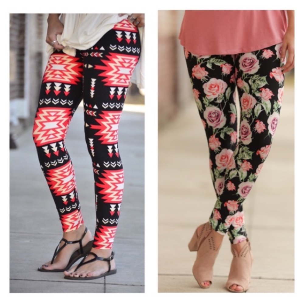 🛍Bundle!Rose and Aztec print leggings!!