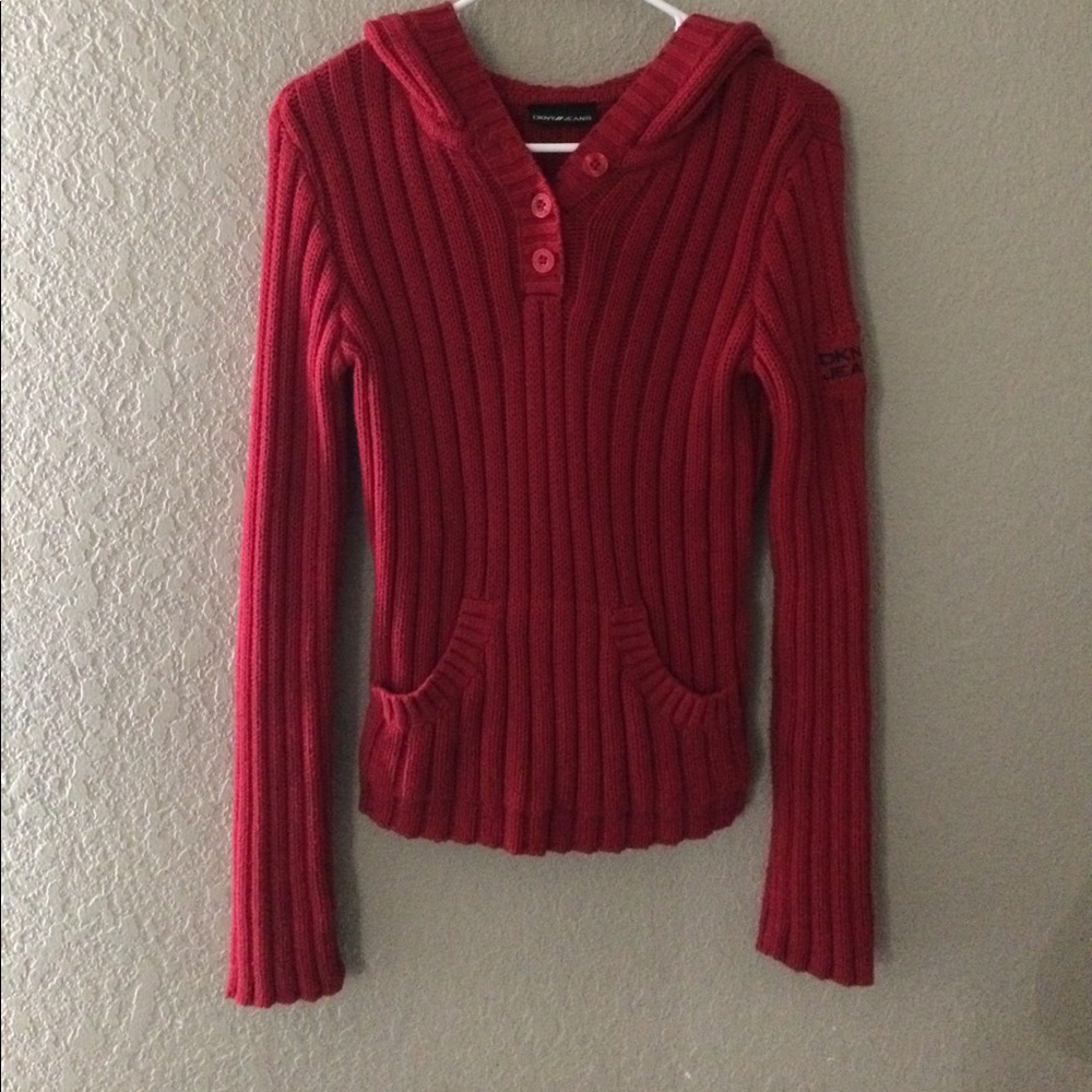 🌟SOLD DKNY red heavy hooded sweater