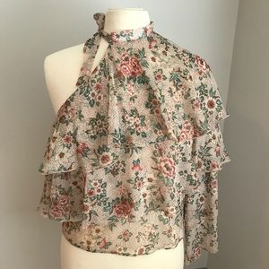 New Zara One-Shoulder Ruffled Floral Top Size M