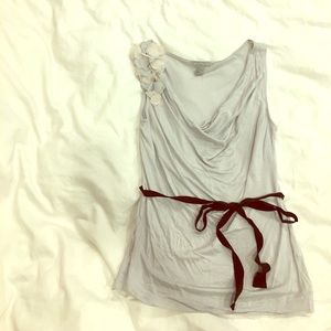 Gray cowl neck sleeveless top with embellishments