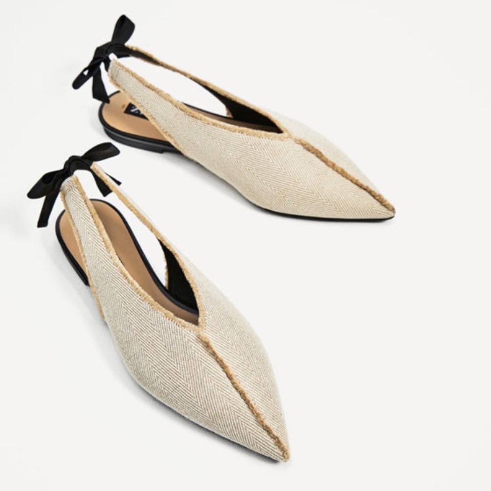 Zara frayed bow ballerina flats