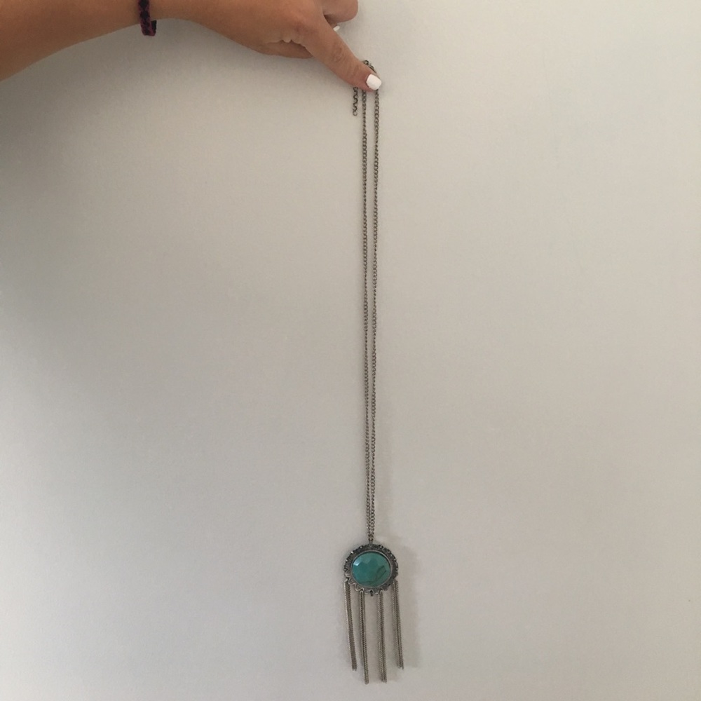long teal necklace