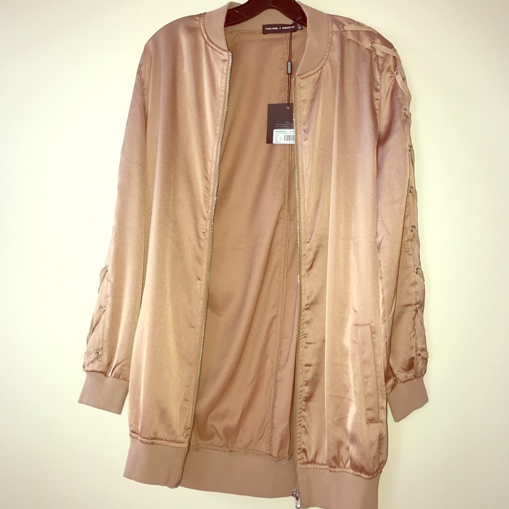 Carli Bybel X Missguided lace up rose gold bomber
