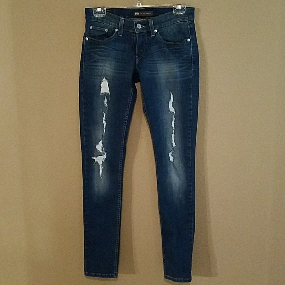 Levi 524 Distressed Skinny Jeans