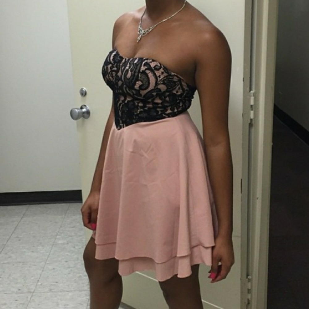Blush Pink and Black Sweetheart Dress