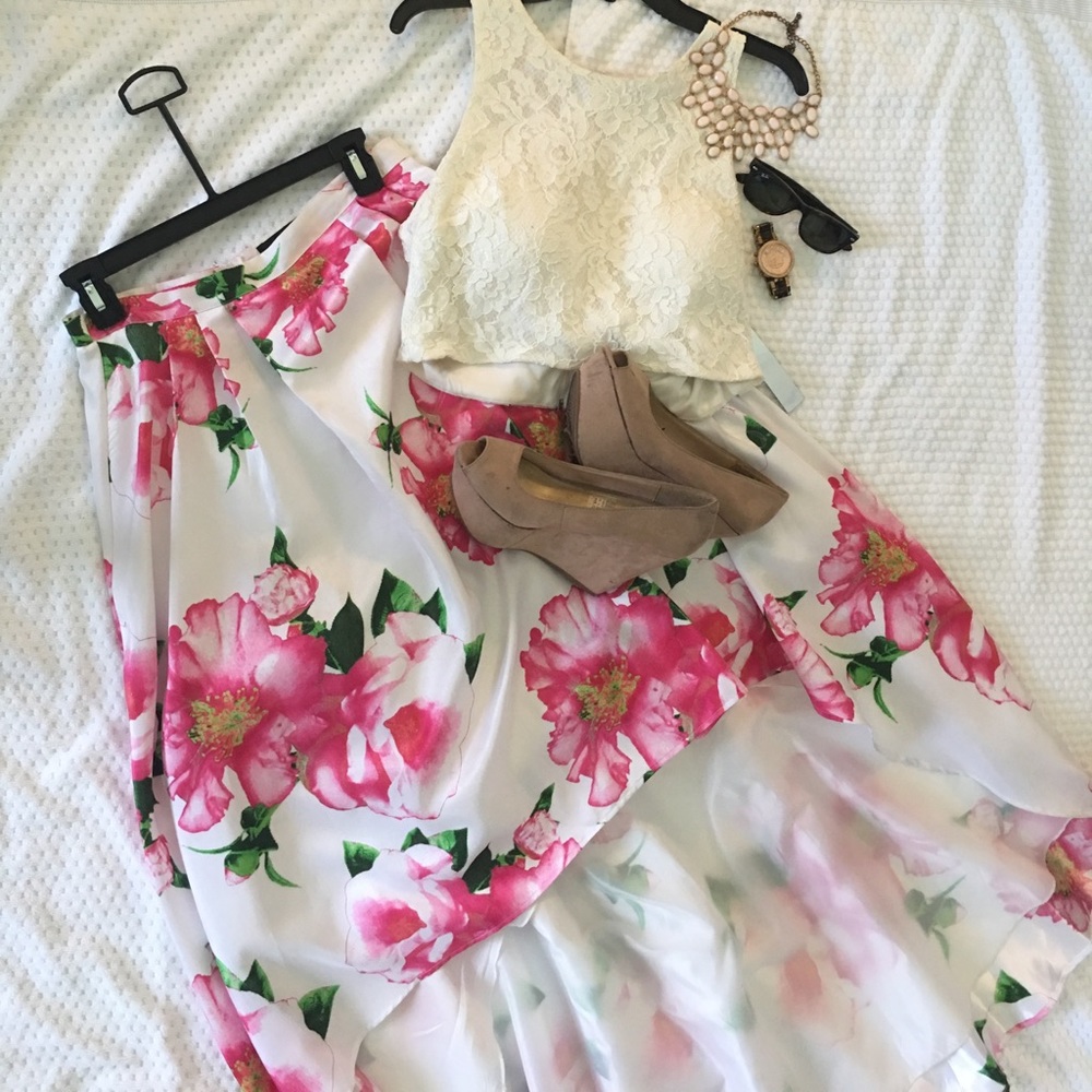 Floral High Low Skirt