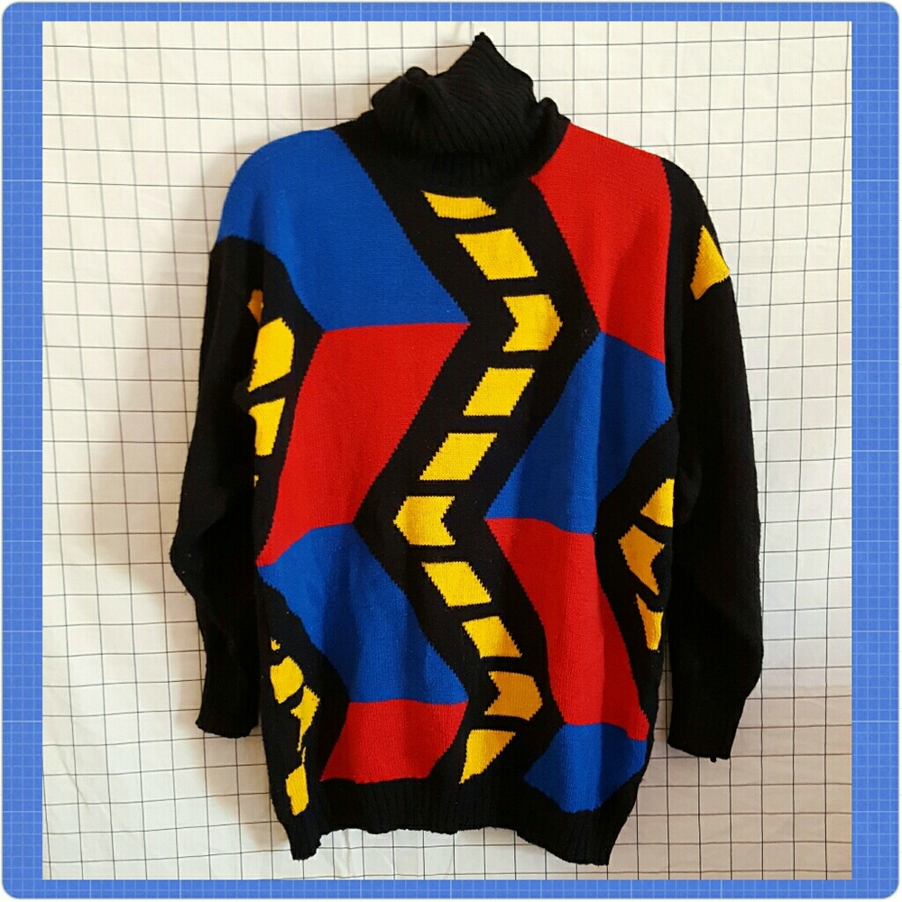 90s Geometric Black and Primary Turtleneck Sweater
