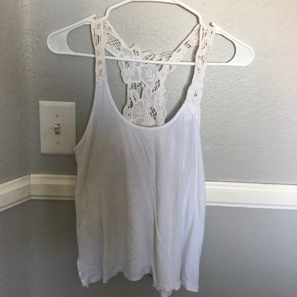 A white tank top with tan crochet detailing - Picture 1 of 2