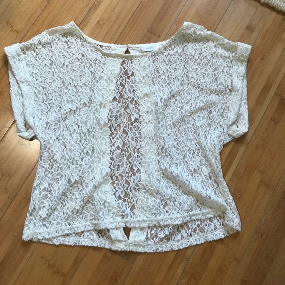 Cream lace top with open back