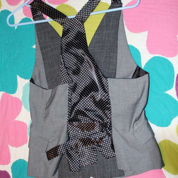 Adorable Gray Vest with Silky Polka-dot Back - Picture 2 of 2