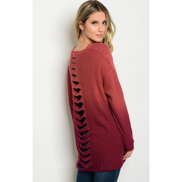Ladder Back Cotton Sweater Tunic Ombre Dye Rust - Picture 2 of 5