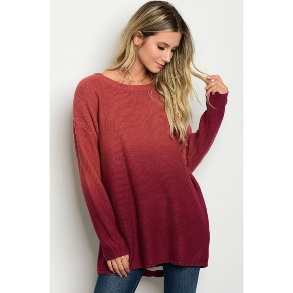 Ladder Back Cotton Sweater Tunic Ombre Dye Rust - Picture 3 of 5