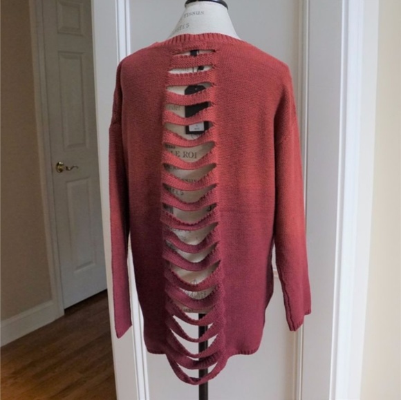 Ladder Back Cotton Sweater Tunic Ombre Dye Rust - Picture 5 of 5