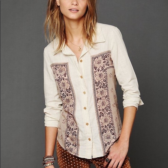 Free People Tops - Free People Bandana Inset Button Up Top